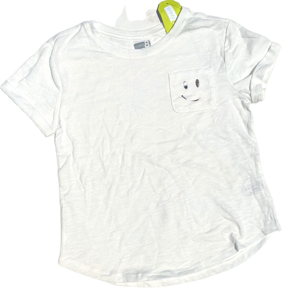 Crazy 8 girls S 5-6 White w/ Smiley Face pocket